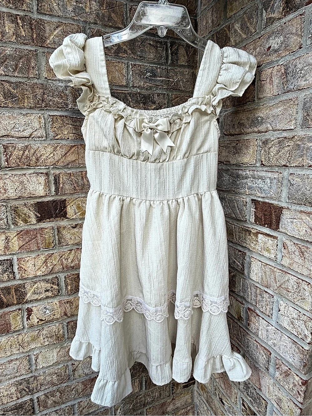 Girls Cream Ruffle Mini Dress Like New